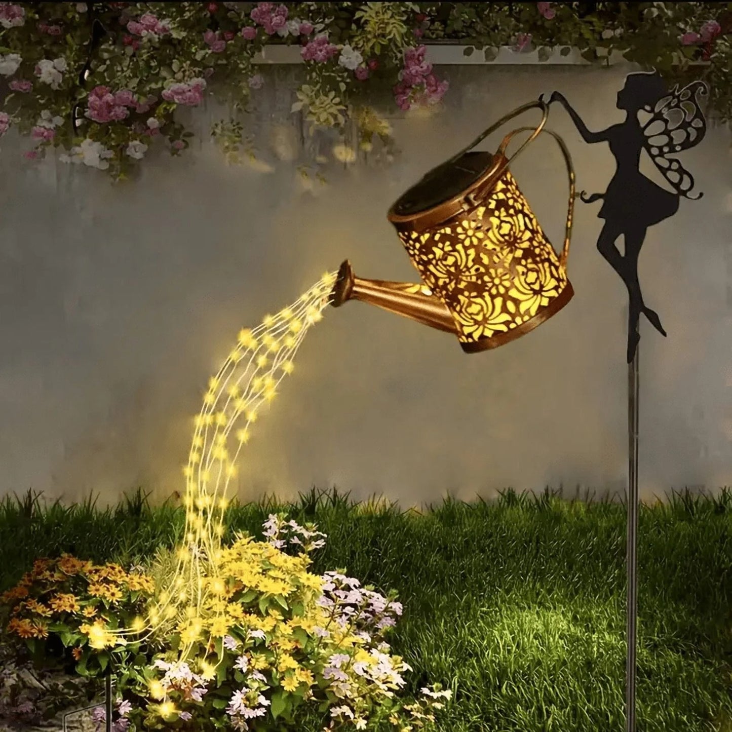 Solar Fairy Watering Can Lights Vintage Metal Garden Decor