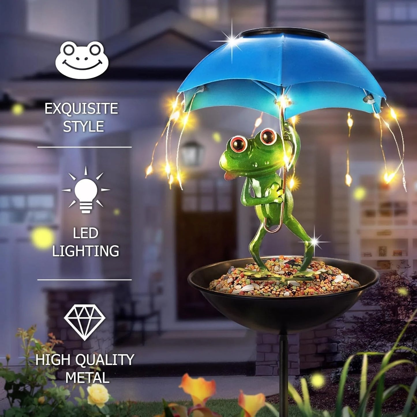 Hummingbird Feeder And Frog Garden Light