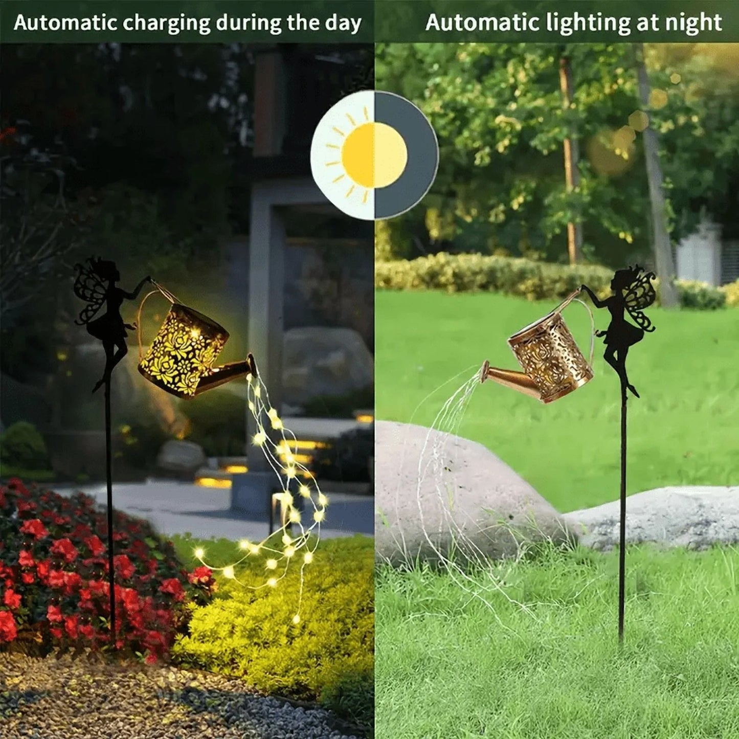 Solar Fairy Watering Can Lights Vintage Metal Garden Decor