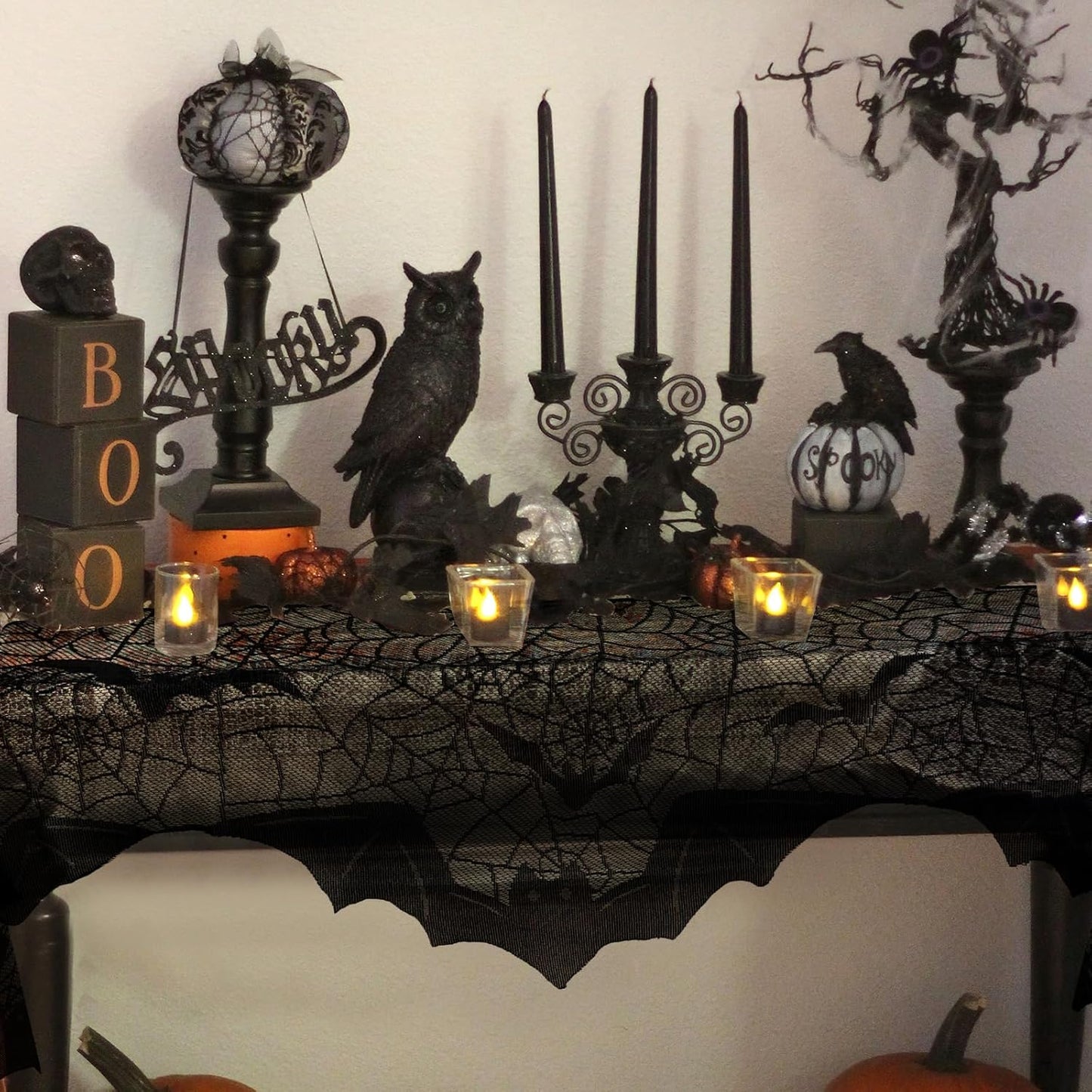 Lysliv Black Lace Spiderweb Halloween Decoration