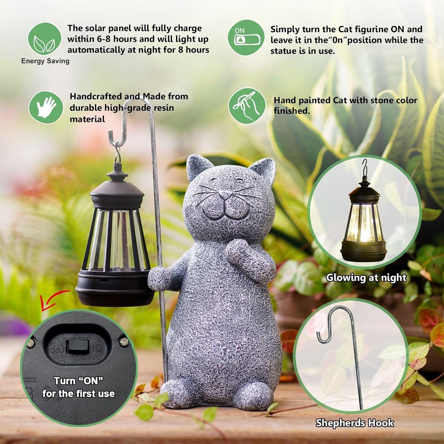 Solar Garden Statue Cat Figurine