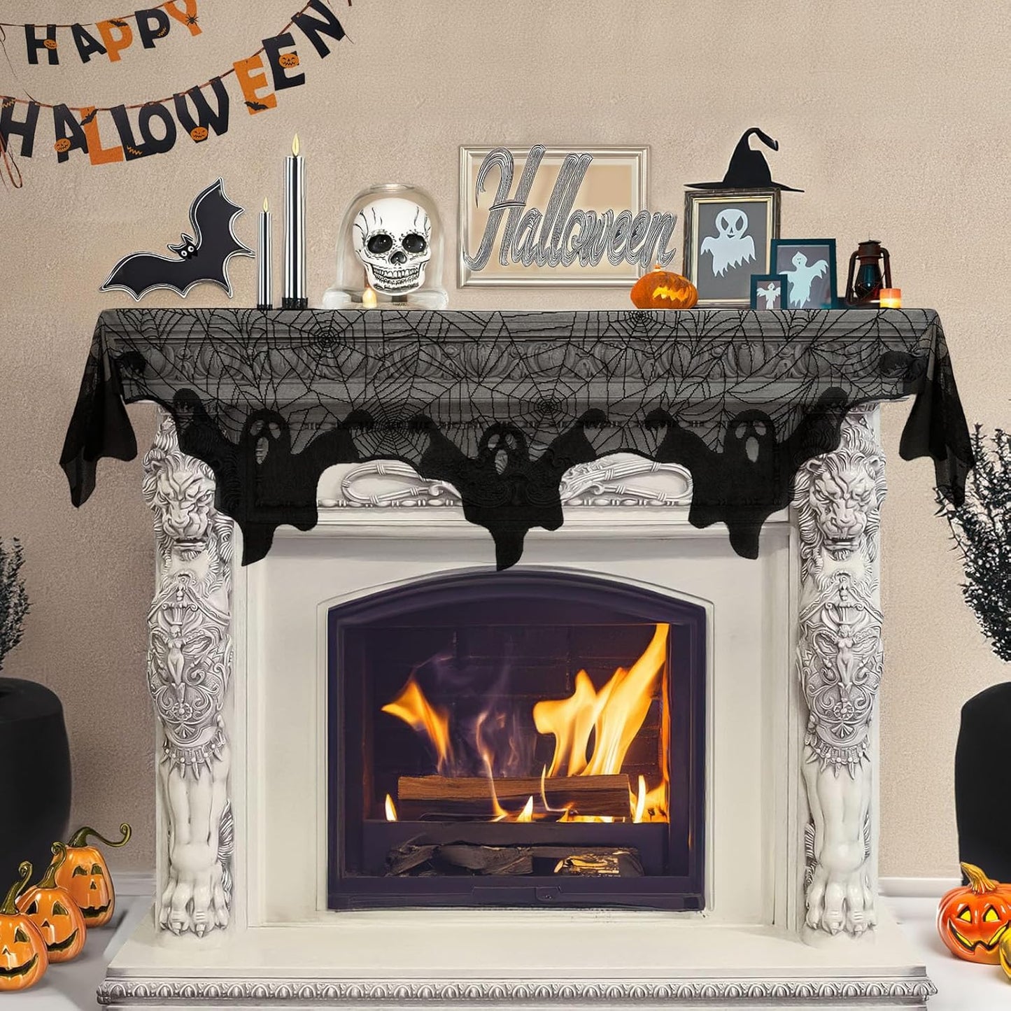 Lysliv Black Lace Spiderweb Halloween Decoration