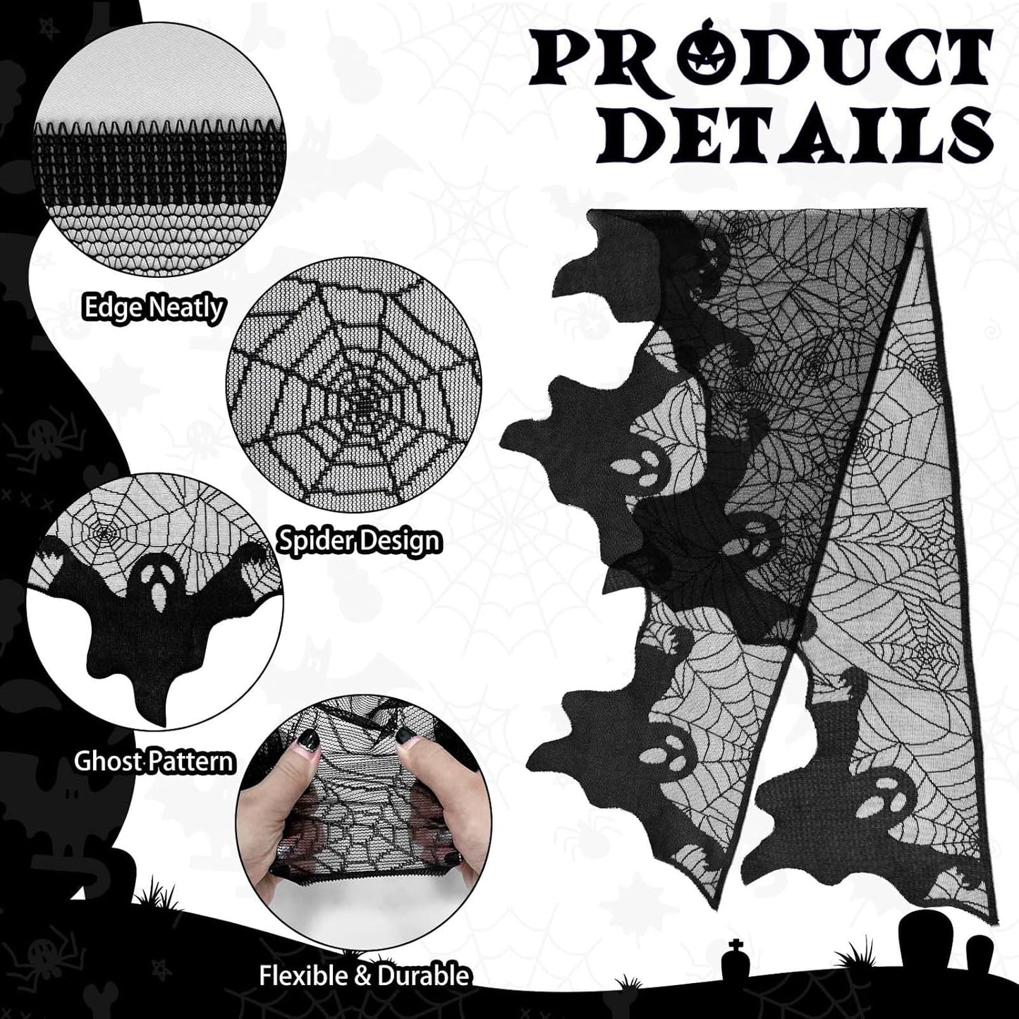 Lysliv Black Lace Spiderweb Halloween Decoration