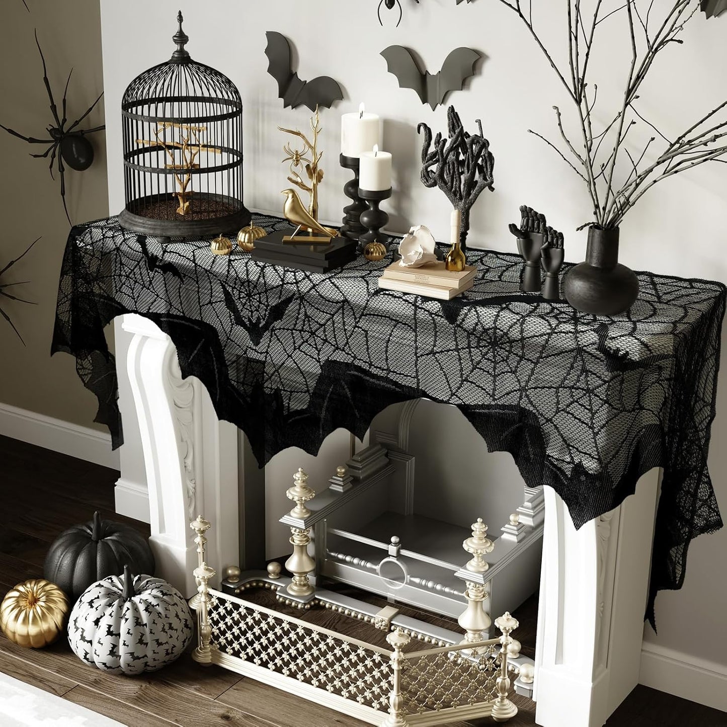 Lysliv Black Lace Spiderweb Halloween Decoration