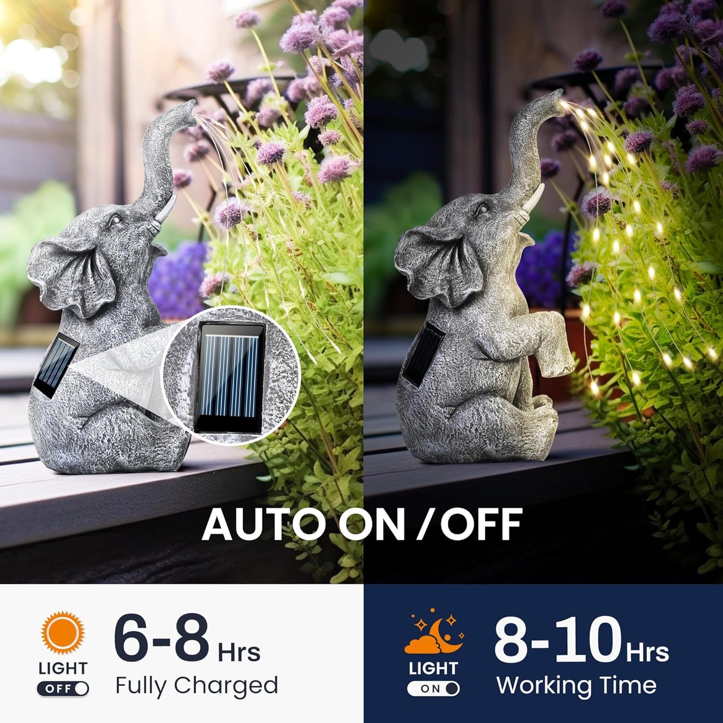 Elephant Statue Solar Garden Decor