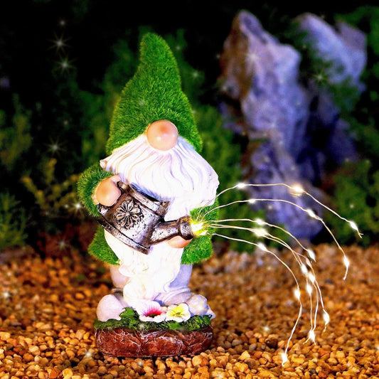 Flocked Solar Garden Gnomes (Watering)